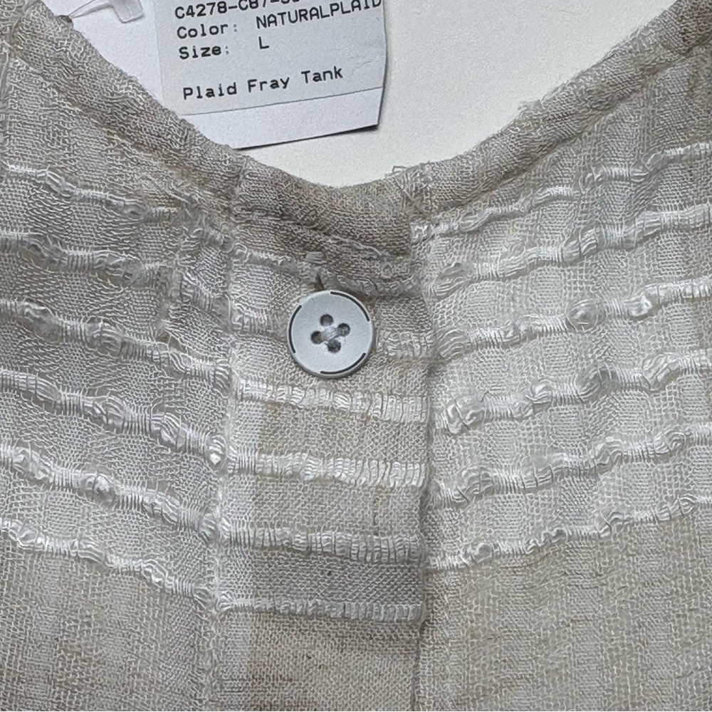 NWT Cloth & Stone Anthropologie Rayon-Linen Oatmeal Plaid Frayed Tank Top Size L - Picture 5 of 12